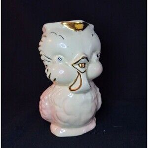 Vintage Shawnee Pottery Chickadee OWL Pitcher Milk Creamer Pink Gold Accents